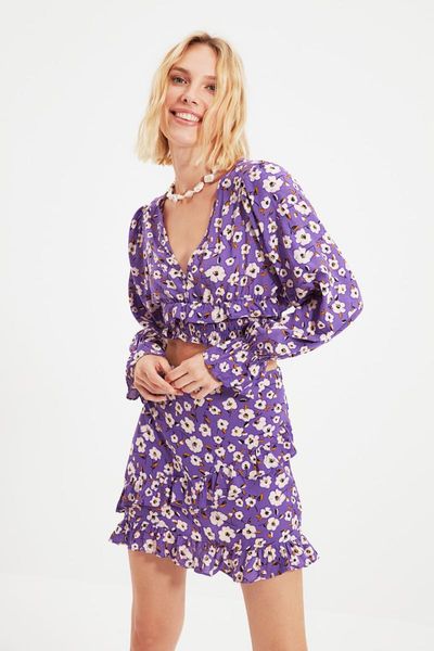 women's two piece pants trendyol flower print ruffle detail bottom-suit tbess21au0369, White
women's two piece pants trendyol flower print ruffle detail bottom-suit tbess21au0369, White