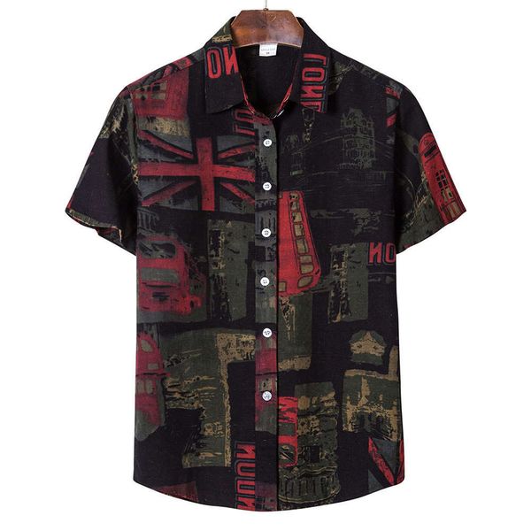 men's shirt large short sleeve fashion printed lapel british men's shirt, White;black
men's shirt large short sleeve fashion printed lapel british men's shirt, White;black