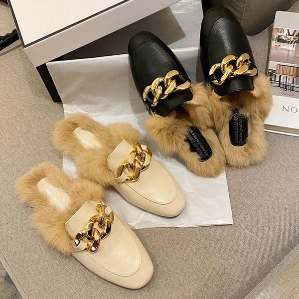 fall shoes winter buckle fur women wool slippes golden chain plush flat slip on loafers mules flip flops slippers, Black
fall shoes winter buckle fur women wool slippes golden chain plush flat slip on loafers mules flip flops slippers, Black