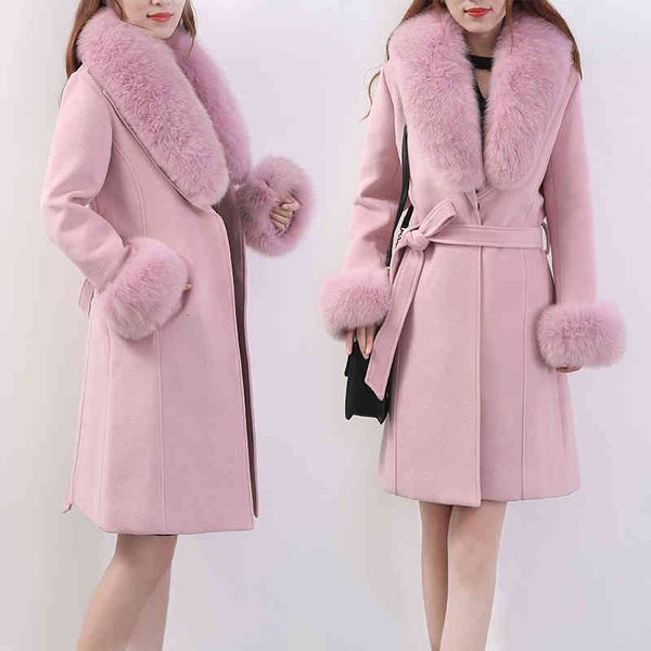 women's wool & blends woman autumn winter temperament woolen coat female long section slim belt large fur collar detachable coll dzcf, Black
women's wool & blends woman autumn winter temperament woolen coat female long section slim belt large fur collar detachable coll dzcf, Black