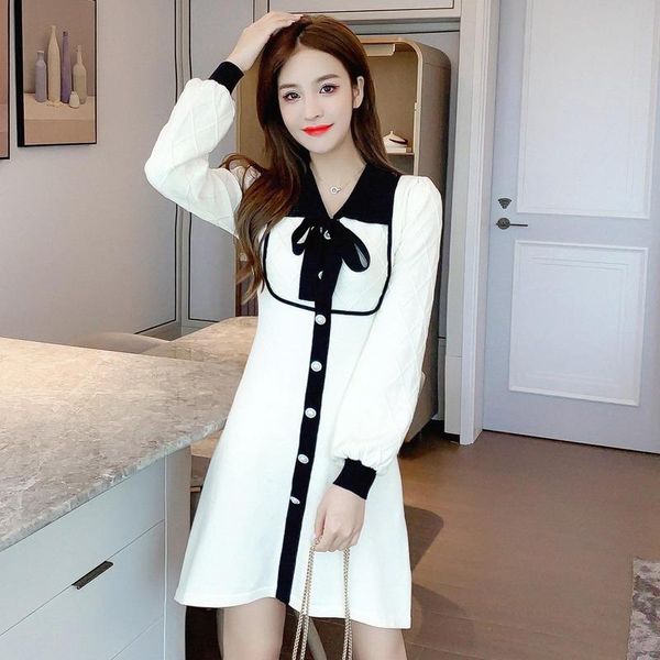 fashion women's dress 2021 autumn waist slimming french lantern sleeve bowknot long knitted casual dresses, Black;gray
fashion women's dress 2021 autumn waist slimming french lantern sleeve bowknot long knitted casual dresses, Black;gray