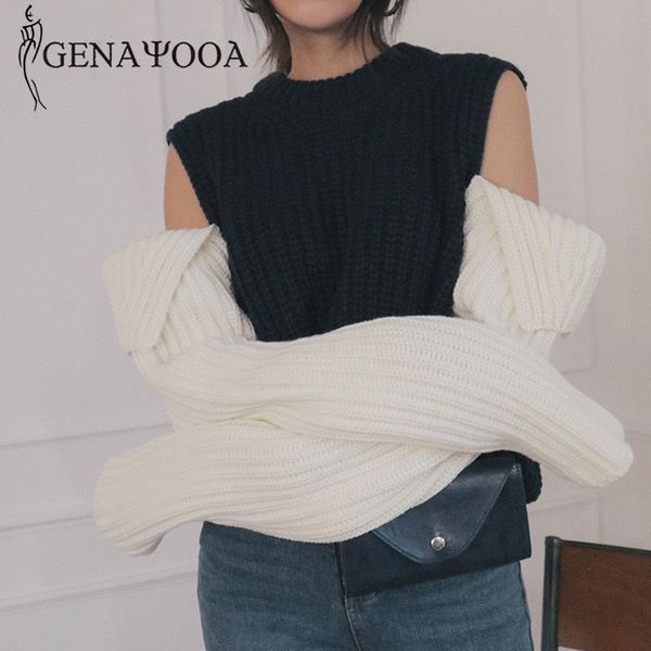 genayooa vintage korean long sleeve o neck off the shoulder sweater for women patchwork ladies jumpers fashion 210417, White;black
genayooa vintage korean long sleeve o neck off the shoulder sweater for women patchwork ladies jumpers fashion 210417, White;black