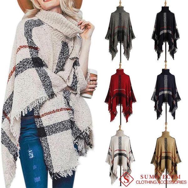 women's turtleneck plaid sweater poncho cape coat causal loose oversized tassel high neck blanket fall winter shawls and wraps scarves, Blue;gray
women's turtleneck plaid sweater poncho cape coat causal loose oversized tassel high neck blanket fall winter shawls and wraps scarves, Blue;gray