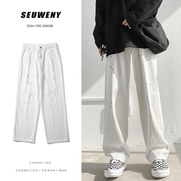 jeans korean wide-leg men's fashion retro splash ink jeans men streetwear loose hip-hop straight-leg denim trousers mens s-2xl, Blue 
jeans korean wide-leg men's fashion retro splash ink jeans men streetwear loose hip-hop straight-leg denim trousers mens s-2xl, Blue