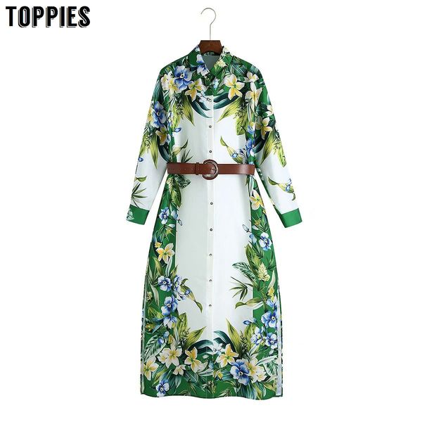 ies new women long sleeve dress spring flowers bloue dress with belt green printting vestido 210412, Black;gray 
ies new women long sleeve dress spring flowers bloue dress with belt green printting vestido 210412, Black;gray