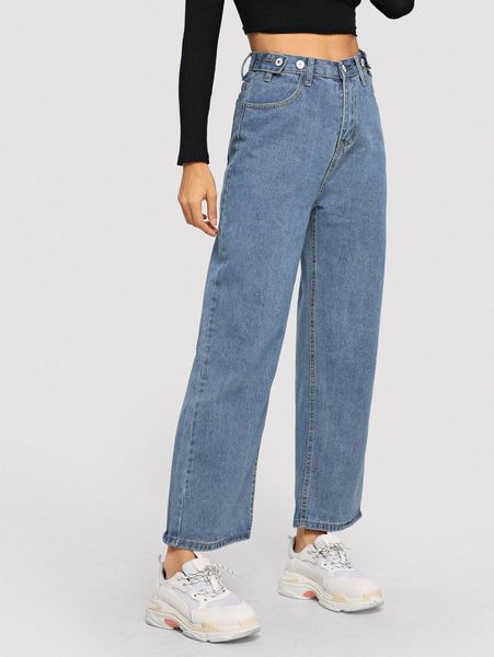 button detail baggy jeans u6mn#, Blue