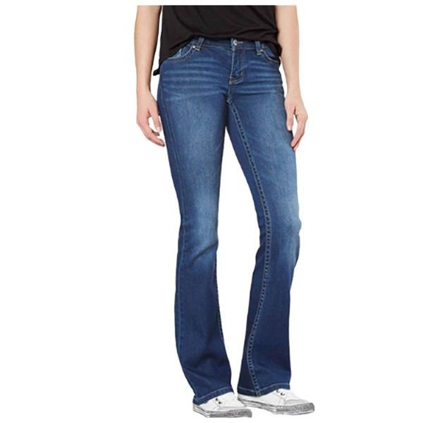 women's jeans western style straight type women mid waisted denim mom embroidery stretch button flare pants simple for, Blue
women's jeans western style straight type women mid waisted denim mom embroidery stretch button flare pants simple for, Blue