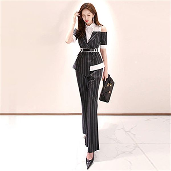 women's two piece pants summer short sleeve contrast color patchwork turn down collar and striped long pant sets office work, White
women's two piece pants summer short sleeve contrast color patchwork turn down collar and striped long pant sets office work, White