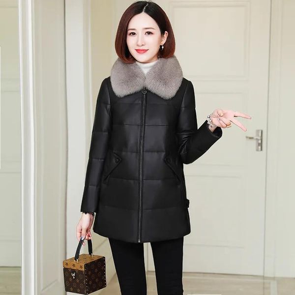 women's leather & faux winter women pu jacket fashion fur collar warm down cotton mid long plus size female coat, Black
women's leather & faux winter women pu jacket fashion fur collar warm down cotton mid long plus size female coat, Black