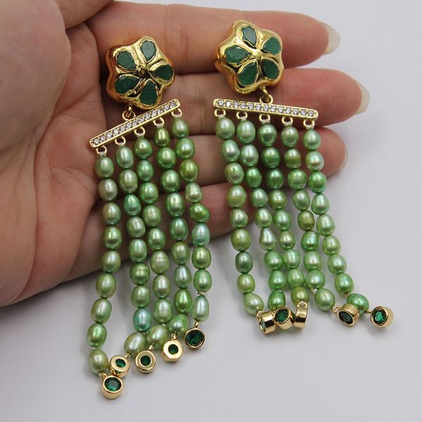 guaiguai jewelry green rice pearl cz beads dangle earrings green jade flower stud handmade for women, Silver
guaiguai jewelry green rice pearl cz beads dangle earrings green jade flower stud handmade for women, Silver