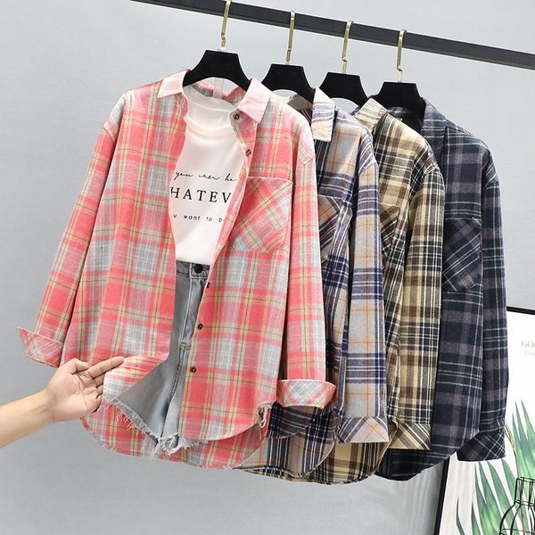 hsa women autumn casual blouse korean loose harajuku wind thin coat plaid spring out jacket blusa mujer 210417, White
hsa women autumn casual blouse korean loose harajuku wind thin coat plaid spring out jacket blusa mujer 210417, White
