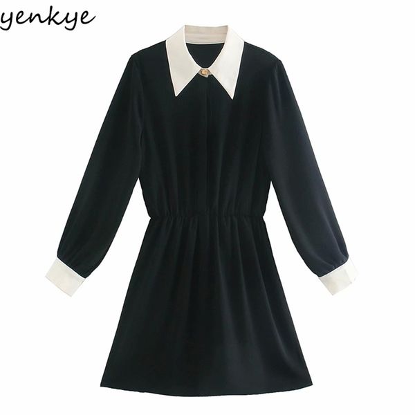 fashion women elegant patchwork dress lapel collar long sleeve elastic waist a-line spring autumn vintage black vestido 210514, Black;gray
fashion women elegant patchwork dress lapel collar long sleeve elastic waist a-line spring autumn vintage black vestido 210514, Black;gray