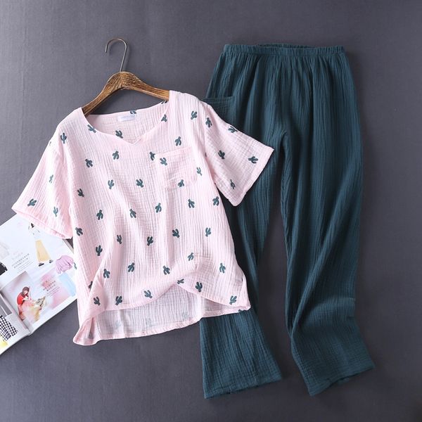 women's sleepwear spring summer pure cotton pajamas for women short sleeve trousers two piece set casual loose pijama suit print female, Black;red
women's sleepwear spring summer pure cotton pajamas for women short sleeve trousers two piece set casual loose pijama suit print female, Black;red