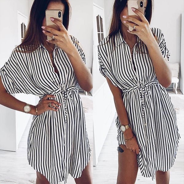 38 fashion drawstring bandage womens dress short sleeve stripe print lapel shirt party elegant sundress summer, Black;gray
38 fashion drawstring bandage womens dress short sleeve stripe print lapel shirt party elegant sundress summer, Black;gray