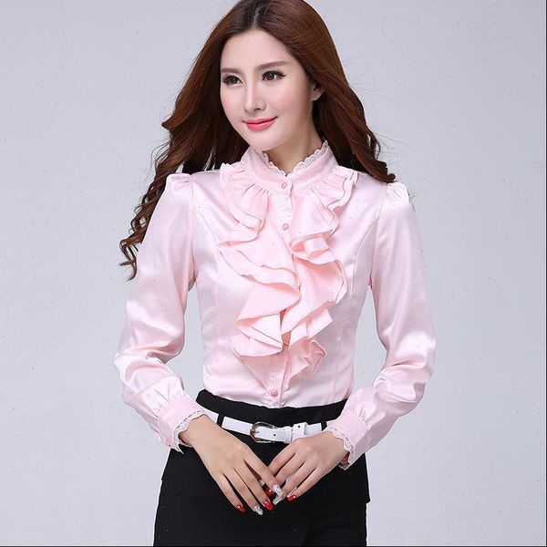fashion pink casual elegant women shirt ruffled collar white office clothing spring plus size
fashion pink casual elegant women shirt ruffled collar white office clothing spring plus size