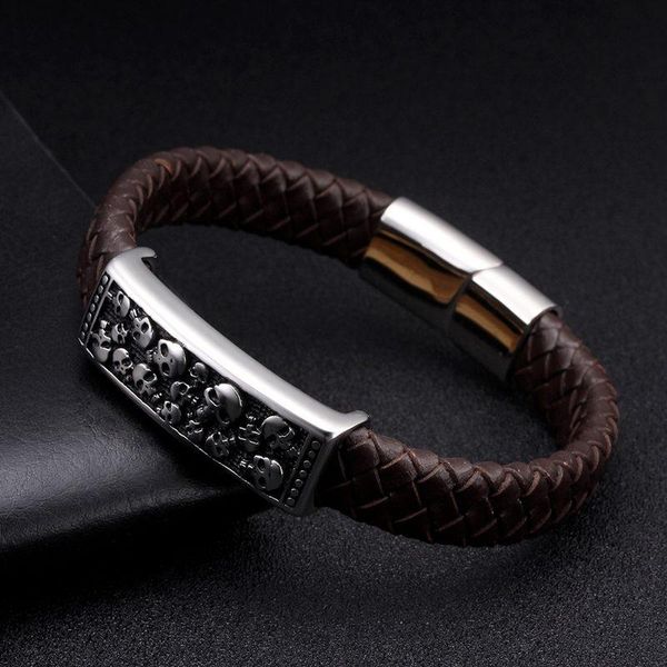 charm bracelets vintage braided wrap brown genuine leather men bangles male gothic magnetic skull pulsera, Golden;silver
charm bracelets vintage braided wrap brown genuine leather men bangles male gothic magnetic skull pulsera, Golden;silver