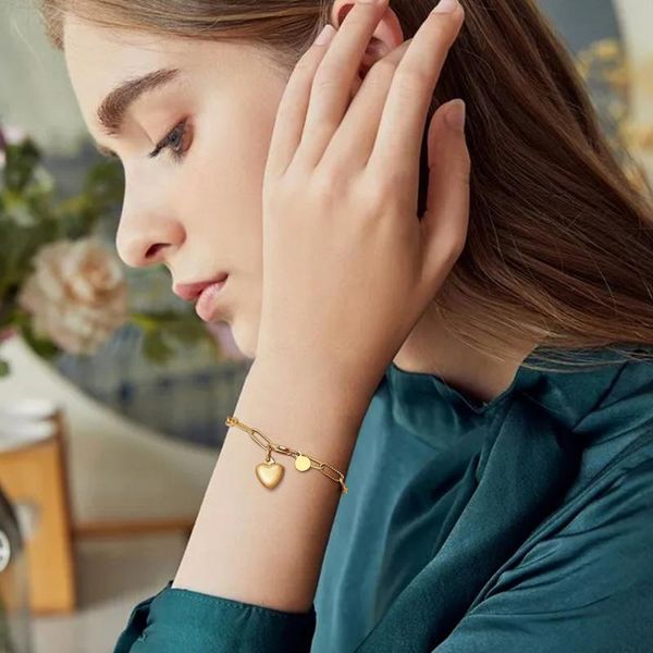 link, chain heart charm paperclip bracelet for women, gold filled stainless steel link bangle, Black
link, chain heart charm paperclip bracelet for women, gold filled stainless steel link bangle, Black