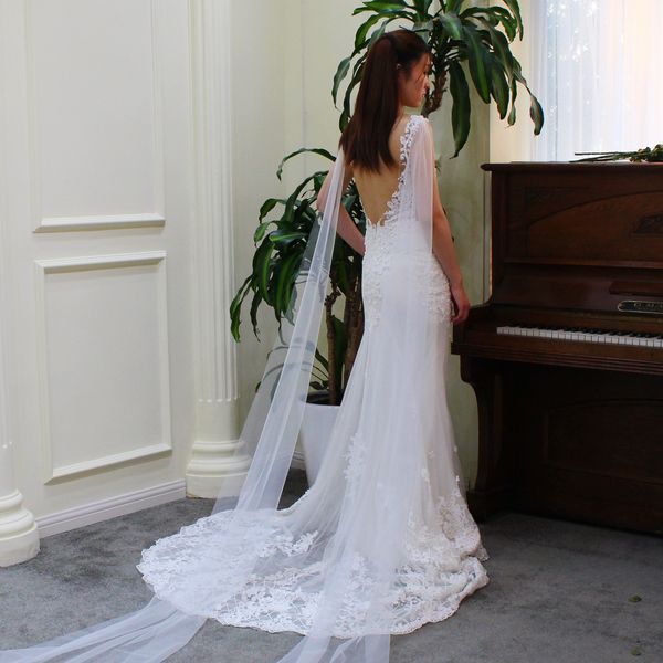 v691 classical chapel wedding bridal veil plain tulle cut scalloped edge long train two-shouler white marriage bride shawl headdress, Black
v691 classical chapel wedding bridal veil plain tulle cut scalloped edge long train two-shouler white marriage bride shawl headdress, Black