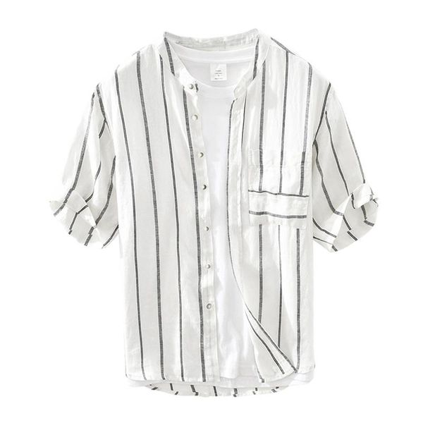 men's casual shirts white striped shirt for men summer pure linen short sleeve thin button up male fashion retro clothes, White;black
men's casual shirts white striped shirt for men summer pure linen short sleeve thin button up male fashion retro clothes, White;black