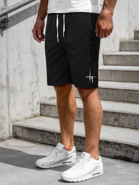 men geo print drawstring waist shorts a4m2#, Black 
men geo print drawstring waist shorts a4m2#, Black