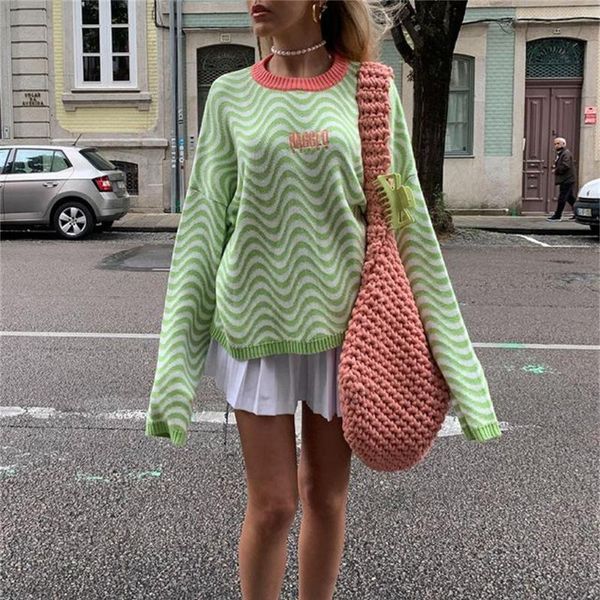 women's sweaters autumn winter girls long sleeve knitwear ladies stripes letter embroidery round collar casual loose sweater knitted, White;black
women's sweaters autumn winter girls long sleeve knitwear ladies stripes letter embroidery round collar casual loose sweater knitted, White;black