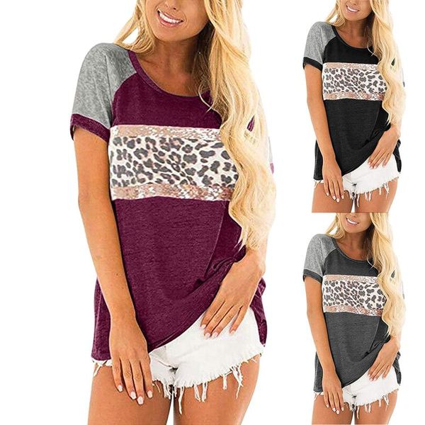women's t-shirt blouse 2021for casual fashion leopard print splicing round neck short sleeve cauaual femme, White
women's t-shirt blouse 2021for casual fashion leopard print splicing round neck short sleeve cauaual femme, White