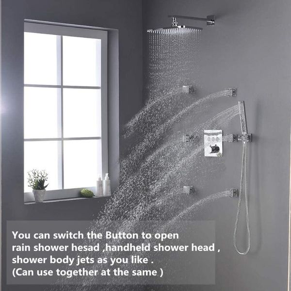 thermostatic brass chrome finish rectangular 12 x 8 inch rainfall shower system with 6 pcs body jets mixer set bathroom sets
thermostatic brass chrome finish rectangular 12 x 8 inch rainfall shower system with 6 pcs body jets mixer set bathroom sets