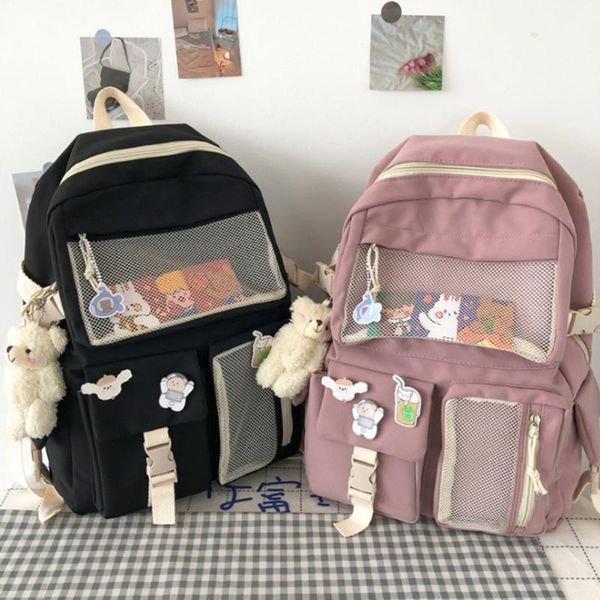 school bags women's backpack canvas large capacity students casual travel multi pockets hit color knapsack with pendant
school bags women's backpack canvas large capacity students casual travel multi pockets hit color knapsack with pendant