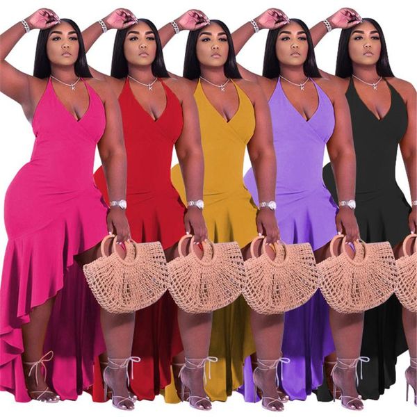 casual dresses plus size women clothing 3xl elegant temperament pure color flounces v-neck slits halter summer dress 2021 wholesale ite, Black;gray
casual dresses plus size women clothing 3xl elegant temperament pure color flounces v-neck slits halter summer dress 2021 wholesale ite, Black;gray