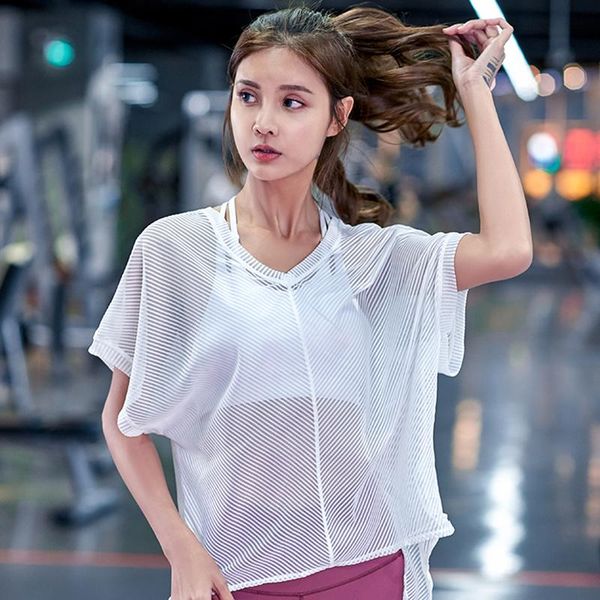 yoga outfit loose striped mesh shirt split vest sports fitness t-shirt ladies transparent gym workout
yoga outfit loose striped mesh shirt split vest sports fitness t-shirt ladies transparent gym workout