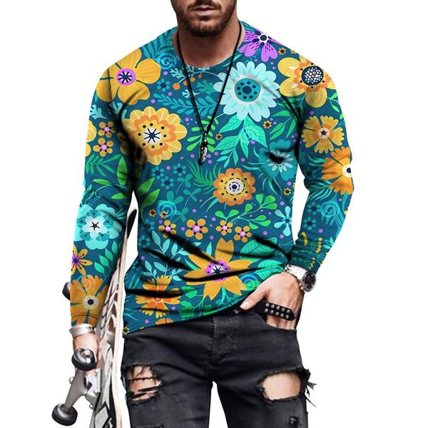 men's t-shirts flower print t-shirt long sleeve fashion 3d autumn casual pullovers mens clothing plus size s-4xl, White;black