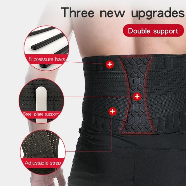 adjustable waist belt lumbar support back spine steel plate breathable brace double band gym pain relief, Black;gray
adjustable waist belt lumbar support back spine steel plate breathable brace double band gym pain relief, Black;gray