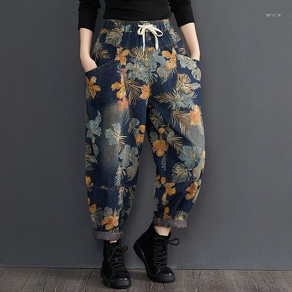 arrival autumn arts style women loose casual elastic waist harem pants vintga print cotton denim jeans woman a572 women's, Blue
arrival autumn arts style women loose casual elastic waist harem pants vintga print cotton denim jeans woman a572 women's, Blue