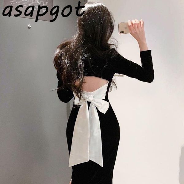 casual dresses korean chic vintage temperament square neck back bow dress hollow out slim long sleeve black velvet bodycon vestidos mujer, Black;gray
casual dresses korean chic vintage temperament square neck back bow dress hollow out slim long sleeve black velvet bodycon vestidos mujer, Black;gray