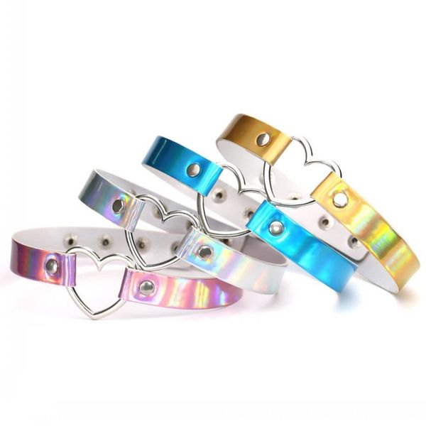 other fashion accessories adjustable laser light pu leather choker necklace metal heart and circle shape pendant charm for punk collar chock, Silver
other fashion accessories adjustable laser light pu leather choker necklace metal heart and circle shape pendant charm for punk collar chock, Silver