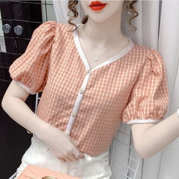 women's blouses & shirts plaid shirt 2021 korean version of the v-neck loose slim fashion all-match western style summer, White
women's blouses & shirts plaid shirt 2021 korean version of the v-neck loose slim fashion all-match western style summer, White