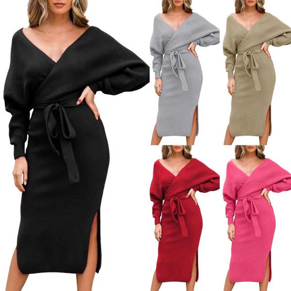 casual dresses women knitted sweater dress wrap belted tunic midi vestidos long sleeve v neck split autumn office lady, Black;gray
casual dresses women knitted sweater dress wrap belted tunic midi vestidos long sleeve v neck split autumn office lady, Black;gray