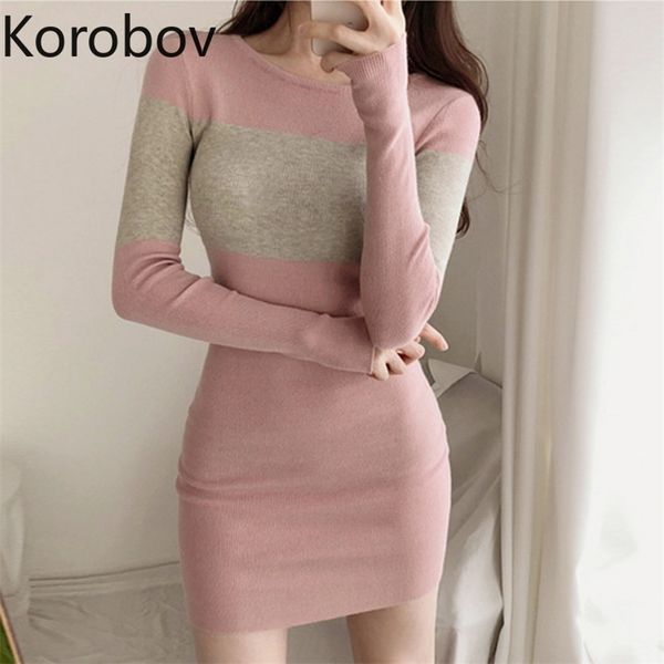 korobov women slim dress knitted o neck long sleeve hit color patchwork female dresses vintage streetwear bandage vestidos 210430, Black;gray
korobov women slim dress knitted o neck long sleeve hit color patchwork female dresses vintage streetwear bandage vestidos 210430, Black;gray
