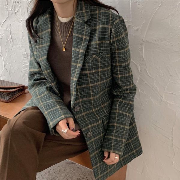 women's wool & blends jacket korean style vintage woolen plaid coat blazer female retro spring autumn outerwear, Black
women's wool & blends jacket korean style vintage woolen plaid coat blazer female retro spring autumn outerwear, Black