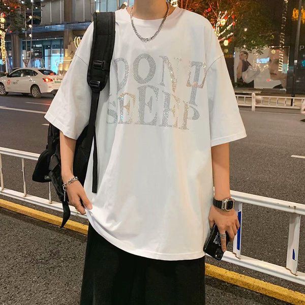 men's t-shirts european and american street hip hop heavy industry drill short sleeve fashion brand ins loose high vibe, White;black
men's t-shirts european and american street hip hop heavy industry drill short sleeve fashion brand ins loose high vibe, White;black