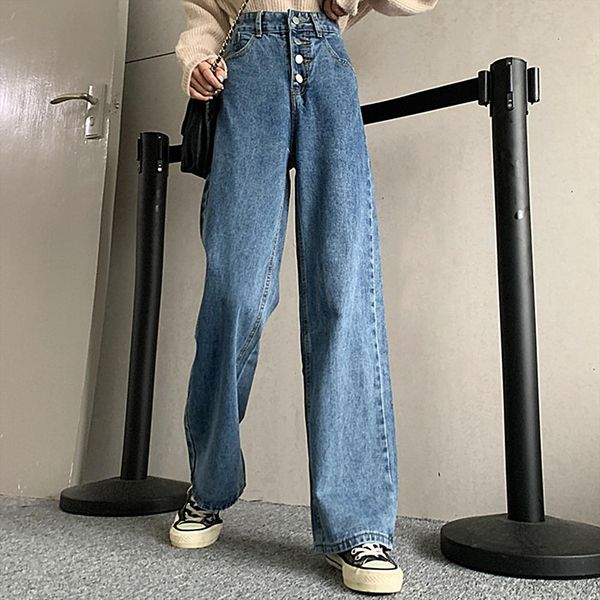 casual light blue denim pants women short long straight high waist button wide leg trousers pockets solid color jeans, White;black
casual light blue denim pants women short long straight high waist button wide leg trousers pockets solid color jeans, White;black