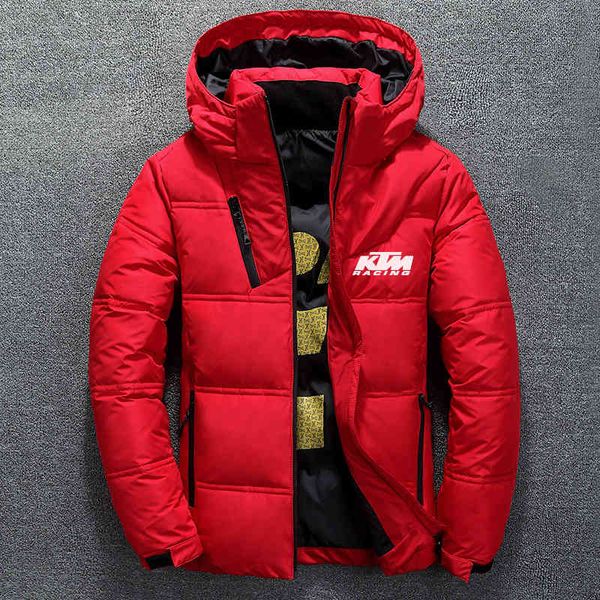 winter 2021 men's warm down jacket casual standing collar puffer fish thick hat white duck Parka downs, Black