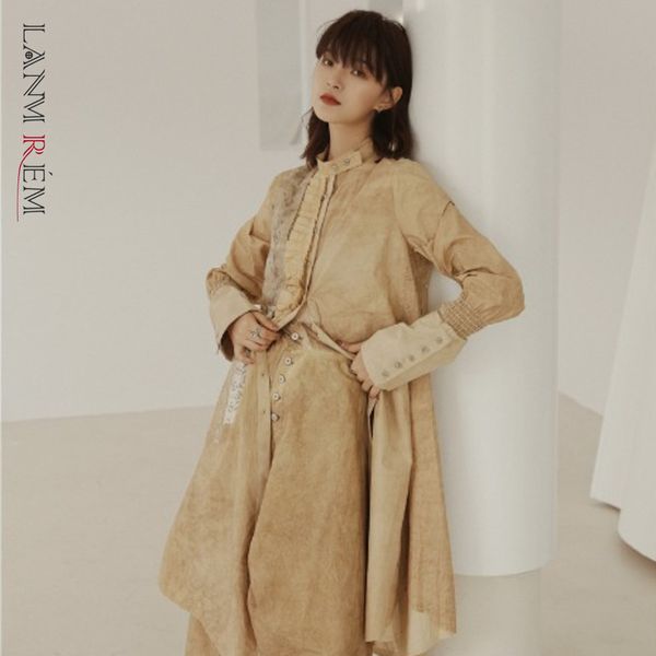 light khaki women blouse stand neck long sleeve loose fit lady shirt fashion spring summer arrivals 2e1933 210507, White
light khaki women blouse stand neck long sleeve loose fit lady shirt fashion spring summer arrivals 2e1933 210507, White