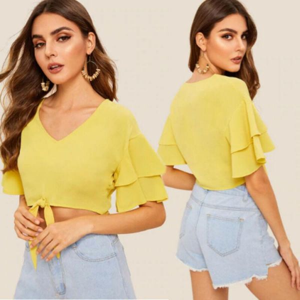 women's t-shirt casual women 2021 short butterfly sleeve crop chiffon solid color yellow summer v-neck tshirt for lady, White
women's t-shirt casual women 2021 short butterfly sleeve crop chiffon solid color yellow summer v-neck tshirt for lady, White