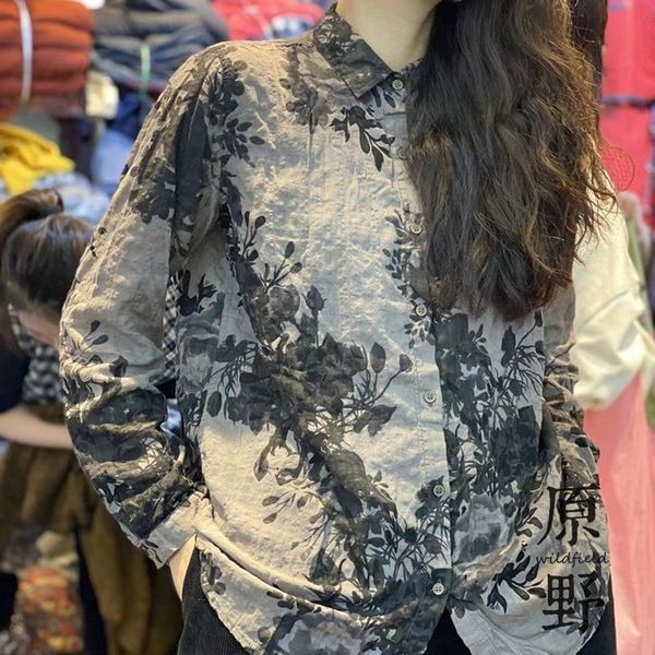 women's blouses & shirts spring arts style women long sleeve loose turn-down collar blouse vintage print cotton linen femme v, White
women's blouses & shirts spring arts style women long sleeve loose turn-down collar blouse vintage print cotton linen femme v, White