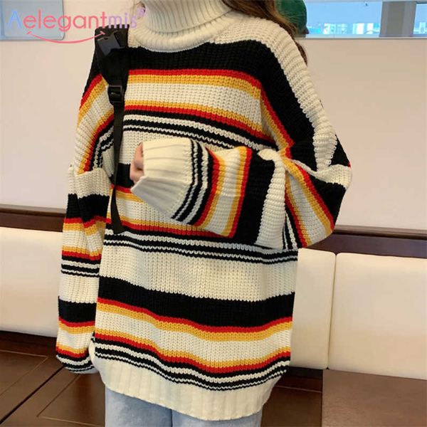 aelegantmis korean fashion women color block oversized turtleneck striped pullover female loose knitted jumper harajuku chic 210607, White;black
aelegantmis korean fashion women color block oversized turtleneck striped pullover female loose knitted jumper harajuku chic 210607, White;black