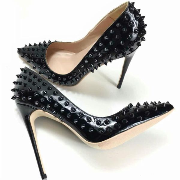 keshangjia pointed toe shoes 12cm heels wedding women pumps black rivets spikes patent leather high heel dress
keshangjia pointed toe shoes 12cm heels wedding women pumps black rivets spikes patent leather high heel dress