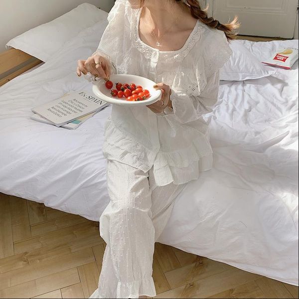 white embroidery womens sleepwears lace pajamas set korean ruffles polka dot long sleeve shirts sleepwear pants pijamas autumn, Black;red
white embroidery womens sleepwears lace pajamas set korean ruffles polka dot long sleeve shirts sleepwear pants pijamas autumn, Black;red