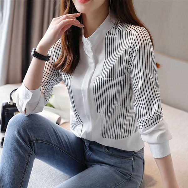 korean women shirts woman chiffon blouses long sleeve striped blouse plus size ladies pocket white shirt 210531
korean women shirts woman chiffon blouses long sleeve striped blouse plus size ladies pocket white shirt 210531