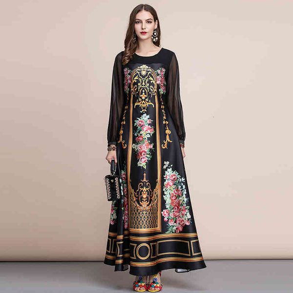 black spring fashion runway vintage maxi women's dresses sleeve retro floral print holiday party long dress, Black;gray
black spring fashion runway vintage maxi women's dresses sleeve retro floral print holiday party long dress, Black;gray